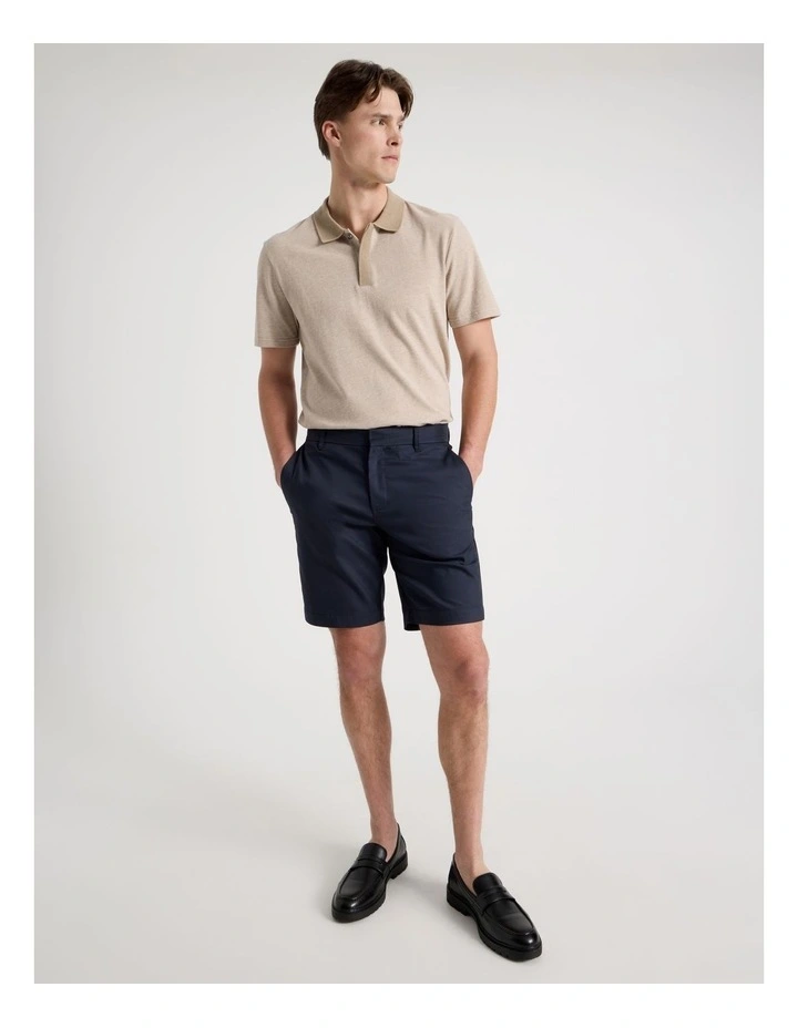 Rib Knit Collar Short Sleeve Polo in Sand image 2