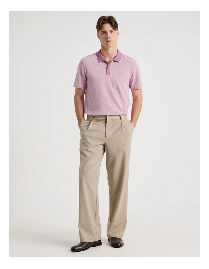 Rib Knit Collar Short Sleeve Polo in Pink image 4