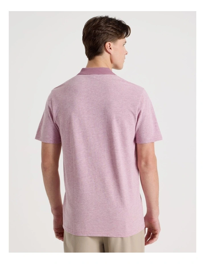 Rib Knit Collar Short Sleeve Polo in Pink image 6
