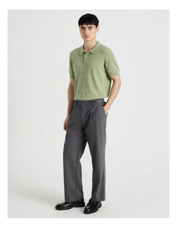 Windowpane Knit Short Sleeve Polo in Sage image 2