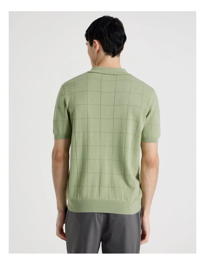Windowpane Knit Short Sleeve Polo in Sage image 6