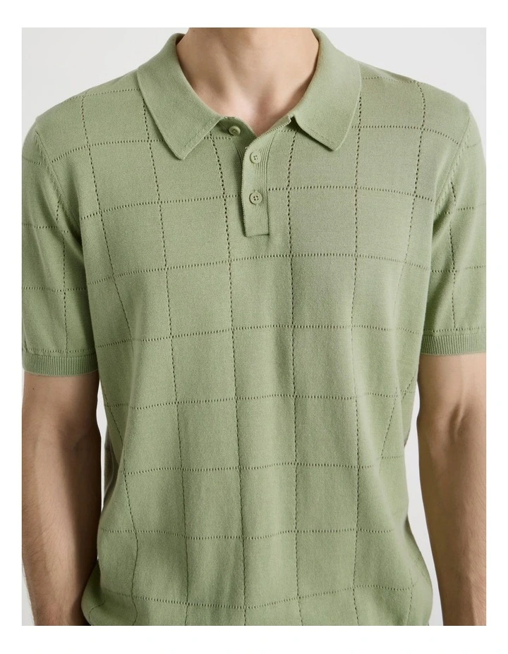 Windowpane Knit Short Sleeve Polo in Sage image 7