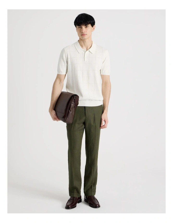 Windowpane Knit Short Sleeve Polo in White image 2