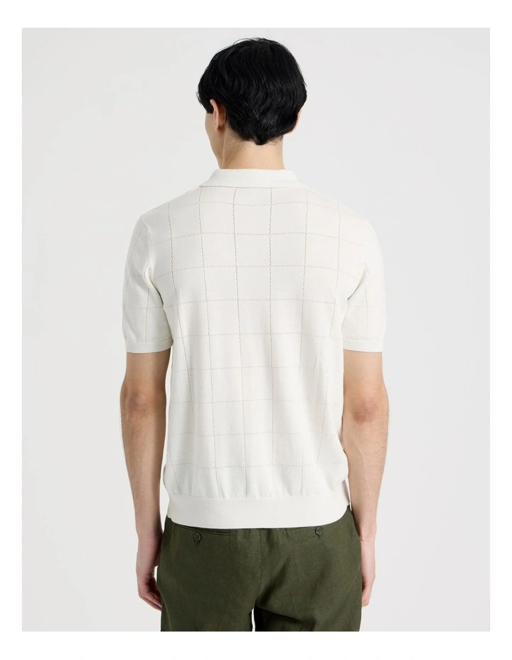 Windowpane Knit Short Sleeve Polo in White image 6
