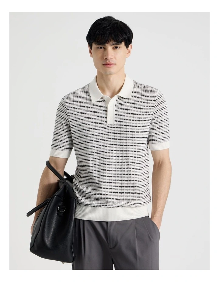 Grid Knit Short Sleeve Polo in Charcoal image 1