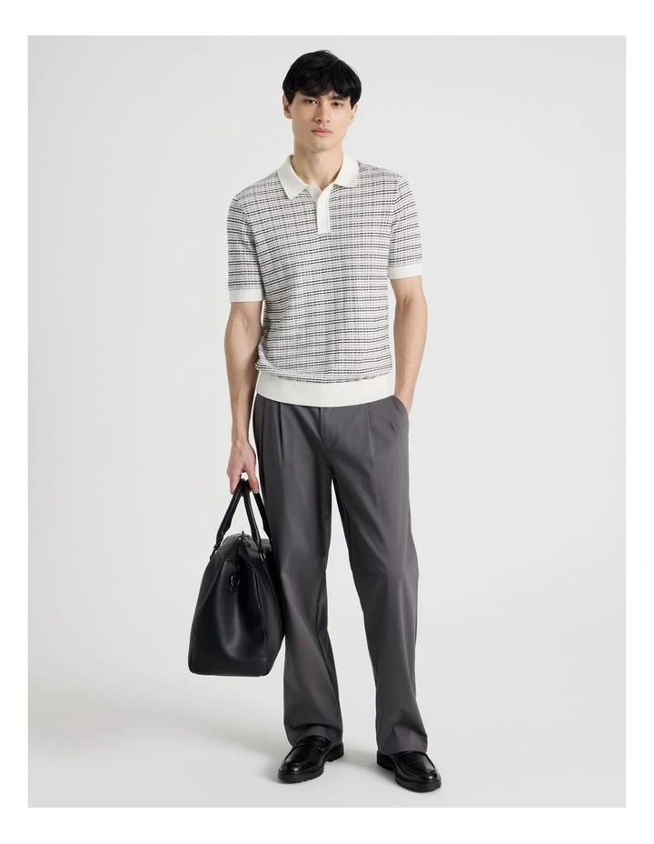 Grid Knit Short Sleeve Polo in Charcoal image 2