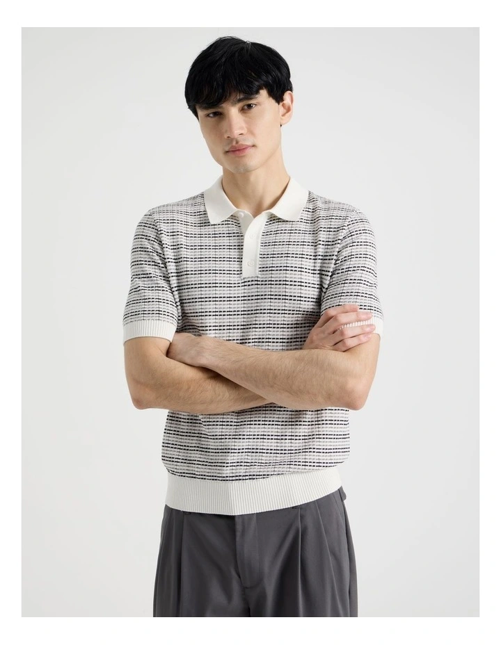 Grid Knit Short Sleeve Polo in Charcoal image 3