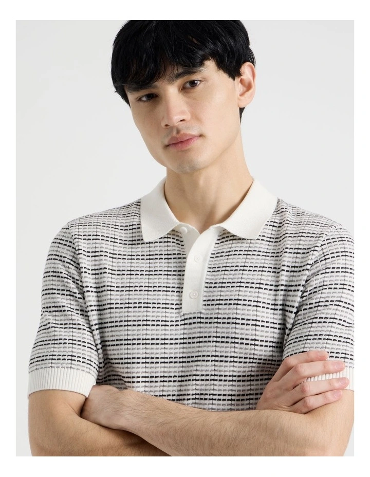 Grid Knit Short Sleeve Polo in Charcoal image 4