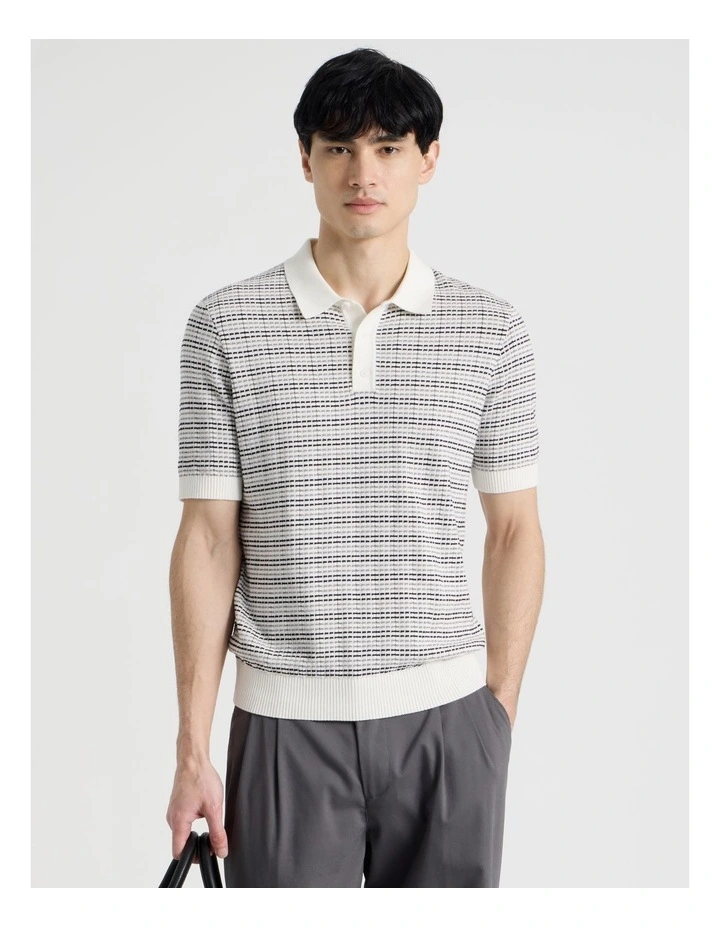 Grid Knit Short Sleeve Polo in Charcoal image 5