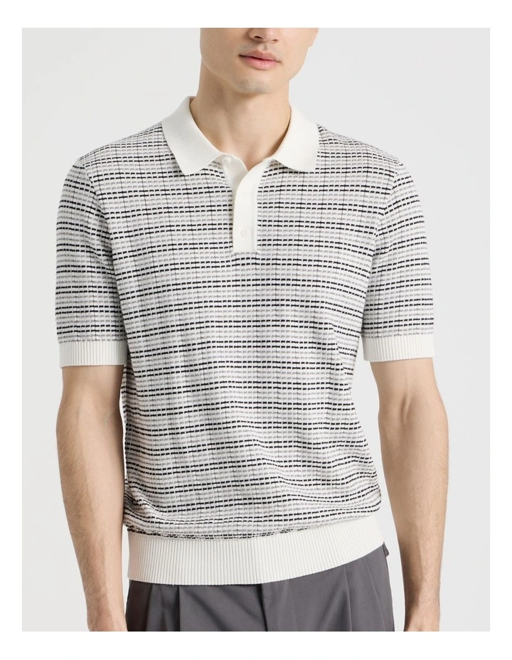 Grid Knit Short Sleeve Polo in Charcoal image 7