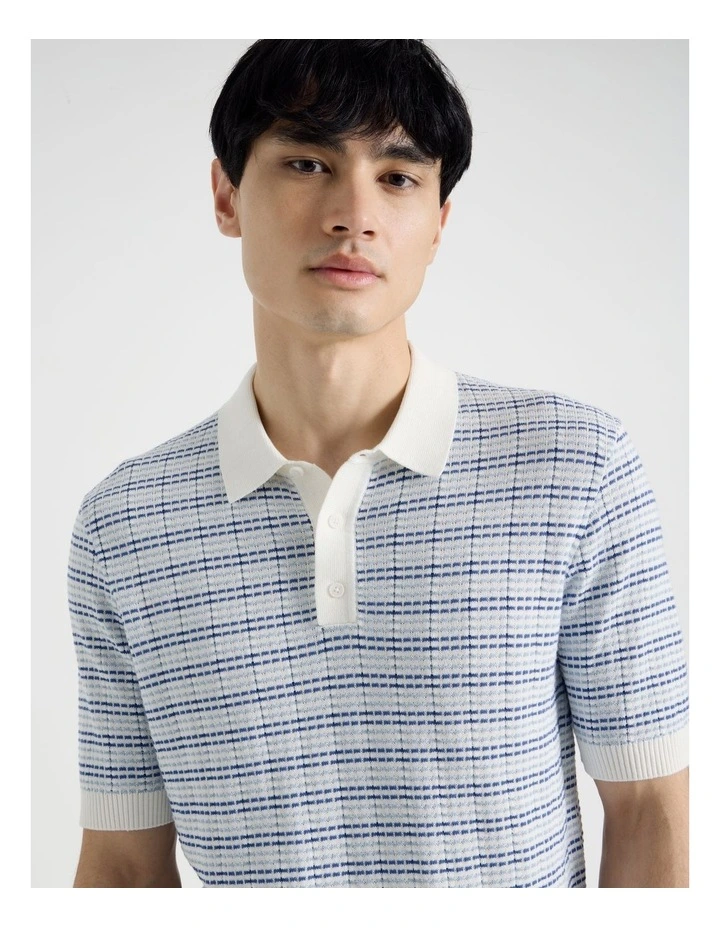 Grid Knit Short Sleeve Polo in Blue image 1