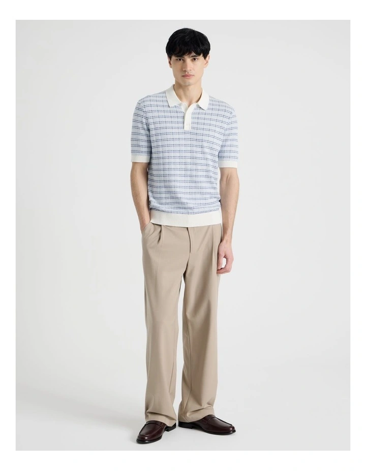 Grid Knit Short Sleeve Polo in Blue image 4