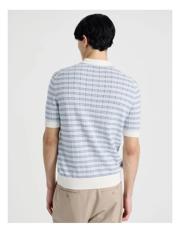 Grid Knit Short Sleeve Polo in Blue image 6