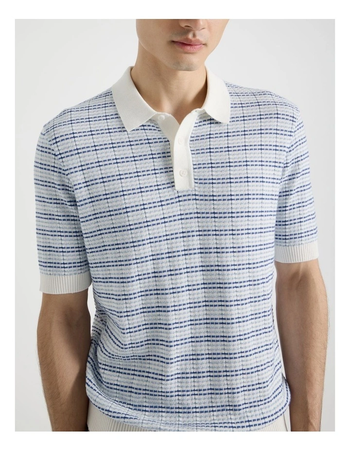 Grid Knit Short Sleeve Polo in Blue image 7
