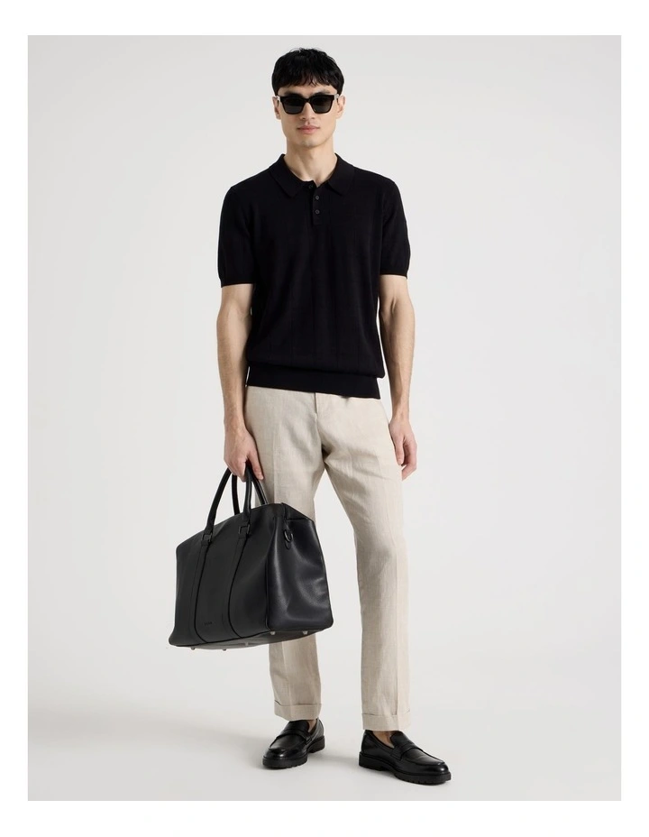 Windowpane Knit Short Sleeve Polo in Black image 2