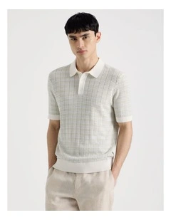 Grid Knit Short Sleeve Polo in Sage