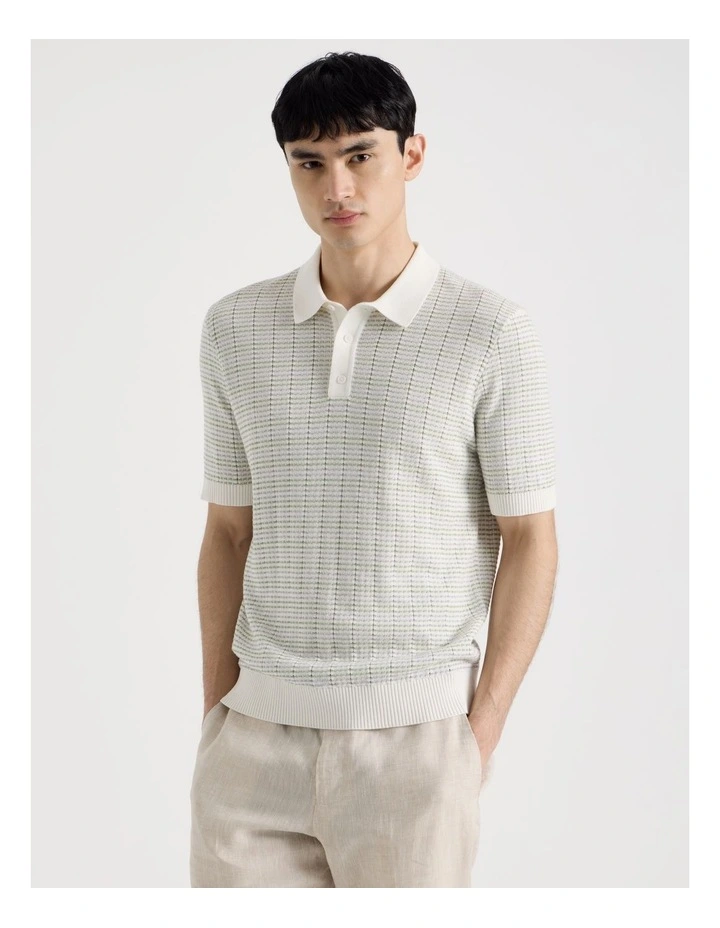 Grid Knit Short Sleeve Polo in Sage image 1