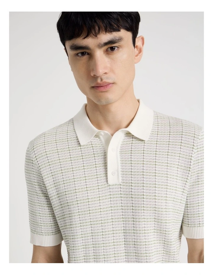 Grid Knit Short Sleeve Polo in Sage image 3