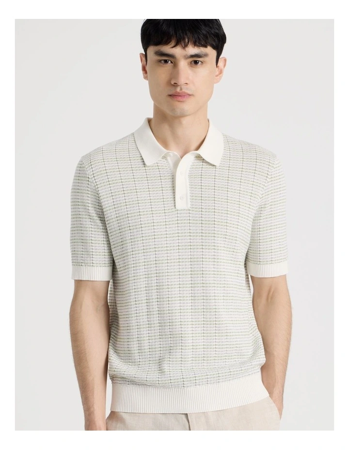 Grid Knit Short Sleeve Polo in Sage image 4