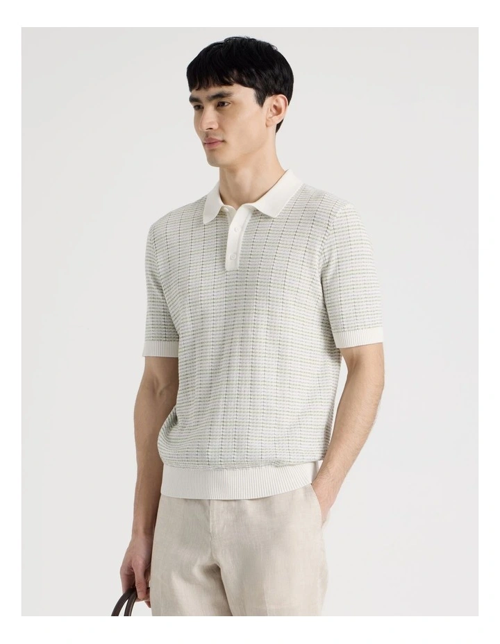 Grid Knit Short Sleeve Polo in Sage image 5