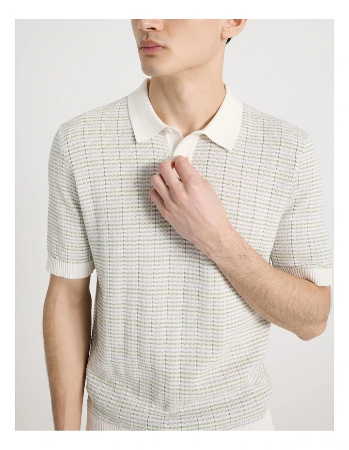 Grid Knit Short Sleeve Polo in Sage image 7