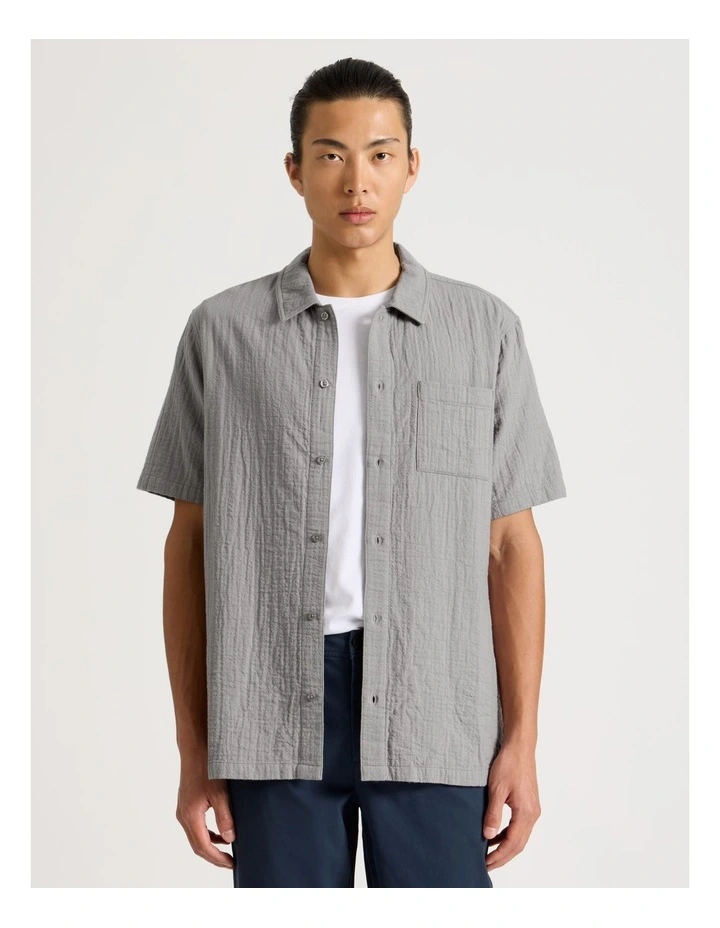 Cotton Short Sleeve Shirt in Grey image 3