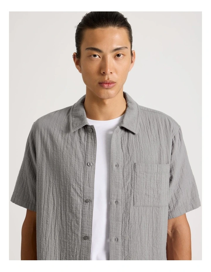 Cotton Short Sleeve Shirt in Grey image 4