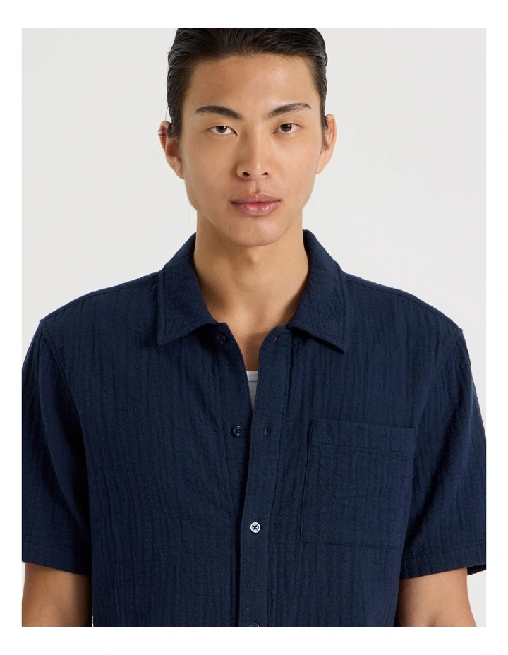 Cotton Short Sleeve Shirt in Navy image 2