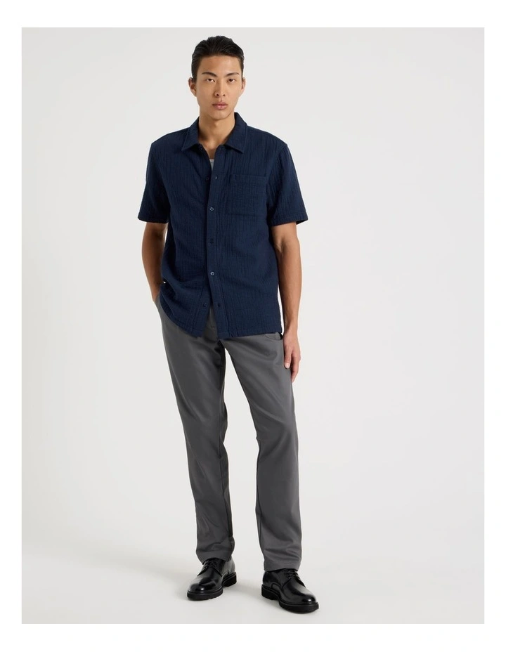 Cotton Short Sleeve Shirt in Navy image 3