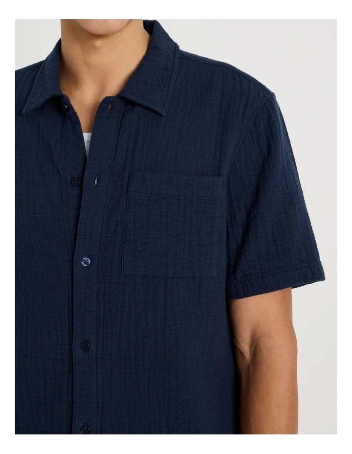 Cotton Short Sleeve Shirt in Navy image 5