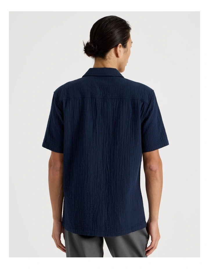 Cotton Short Sleeve Shirt in Navy image 6