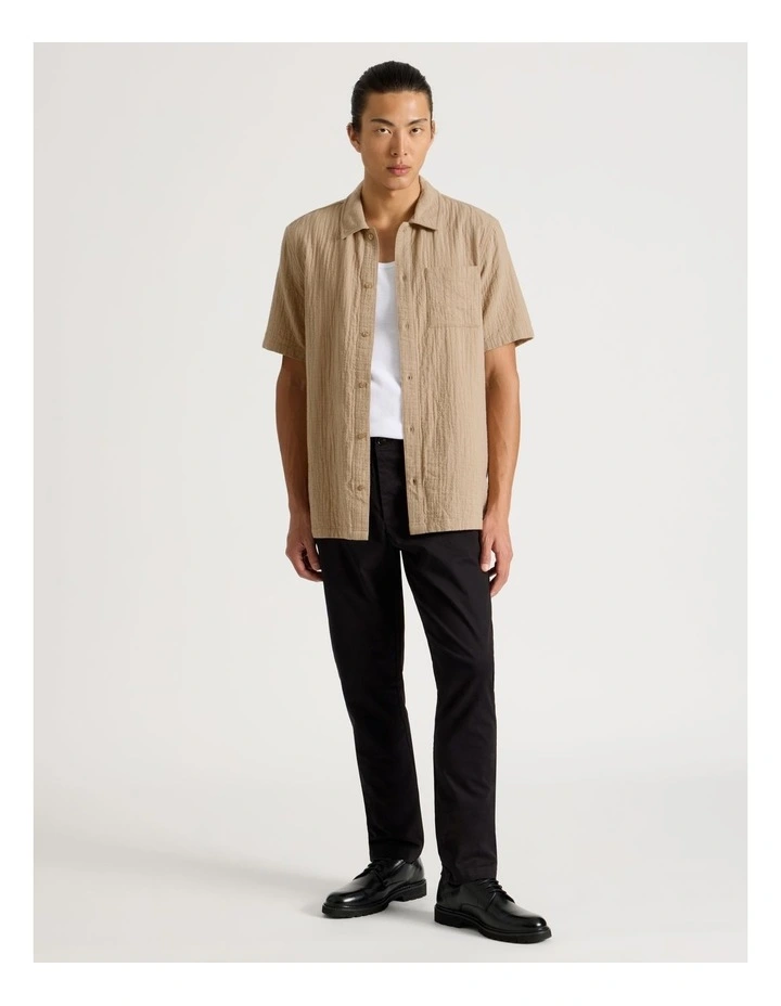 Cotton Short Sleeve Shirt in Beige image 2