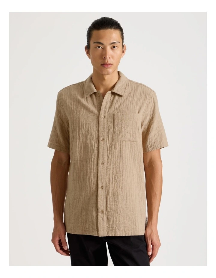 Cotton Short Sleeve Shirt in Beige image 5