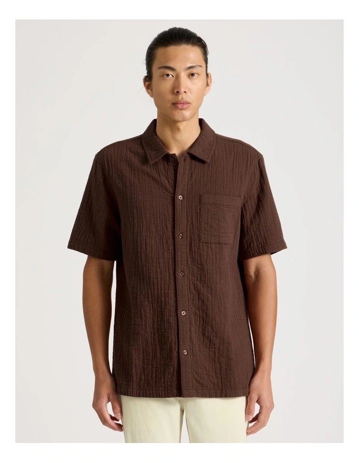 Cotton Short Sleeve Shirt in Brown image 1