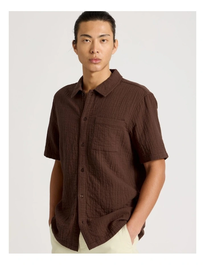 Cotton Short Sleeve Shirt in Brown image 3