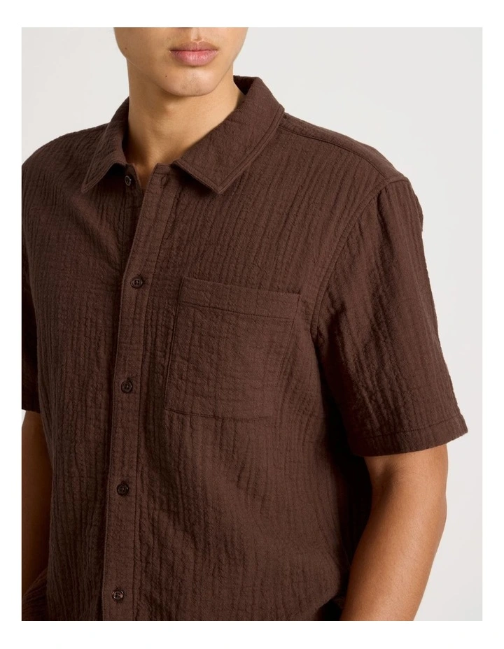 Cotton Short Sleeve Shirt in Brown image 5