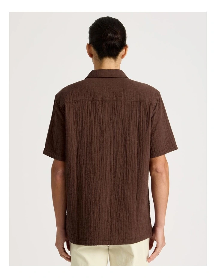 Cotton Short Sleeve Shirt in Brown image 6