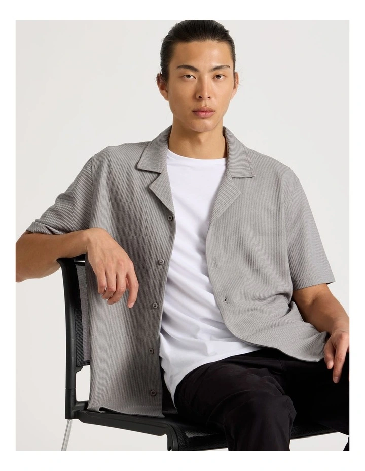 Relaxed Short Sleeve Textured Shirt in Grey image 1