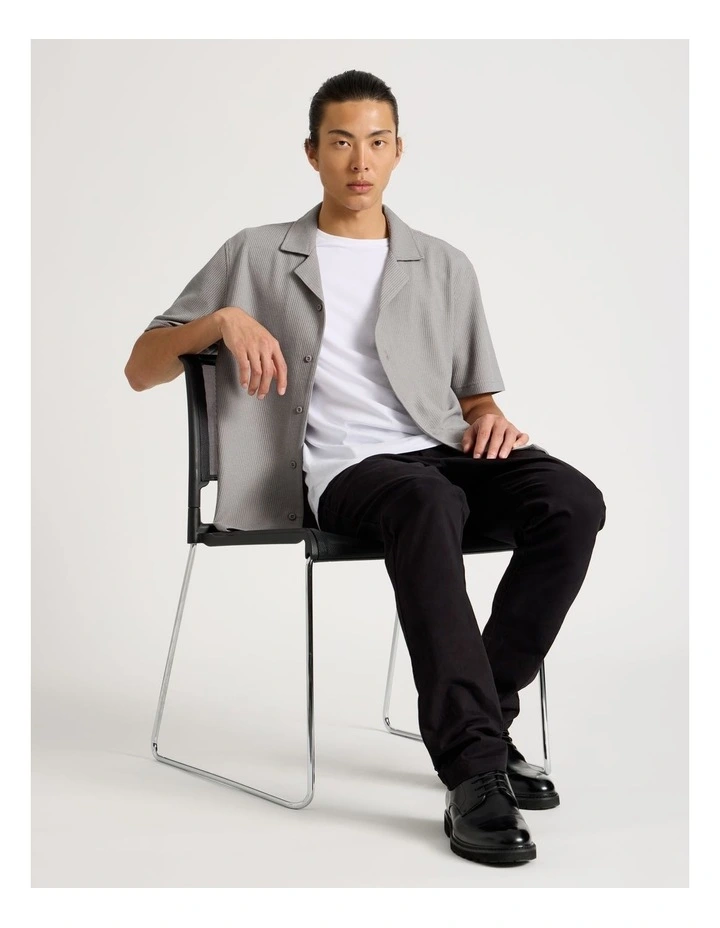 Relaxed Short Sleeve Textured Shirt in Grey image 7