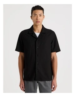 Relaxed Short Sleeve Textured Shirt in Black