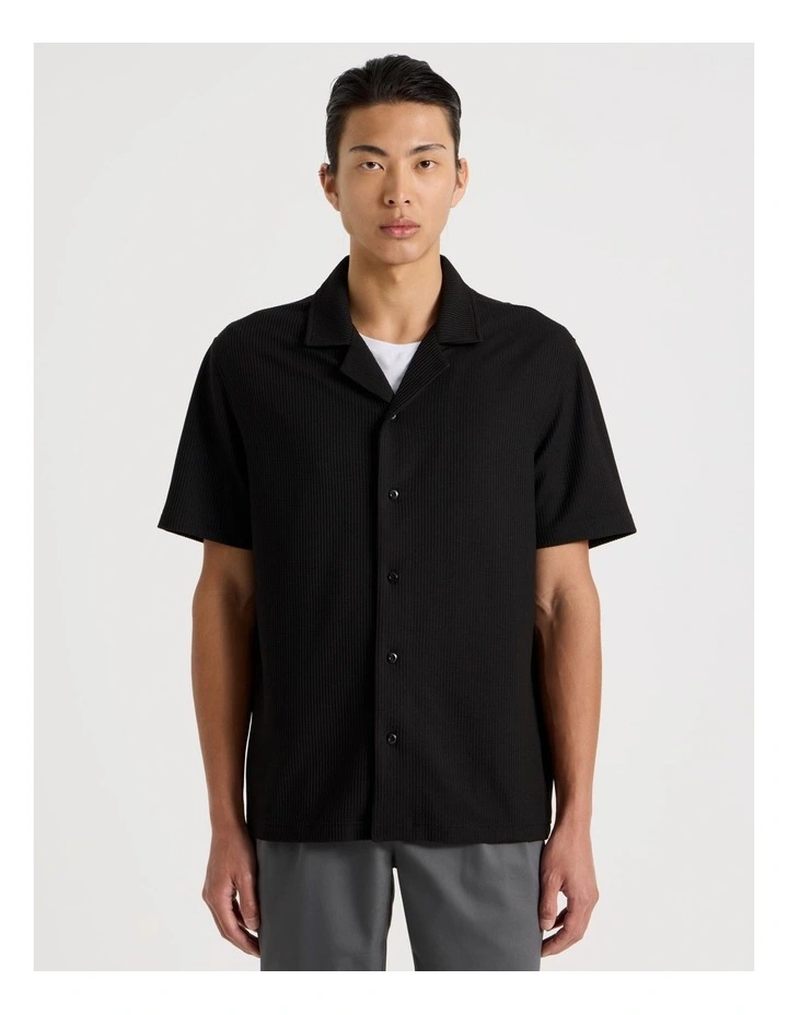 Relaxed Short Sleeve Textured Shirt in Black image 1
