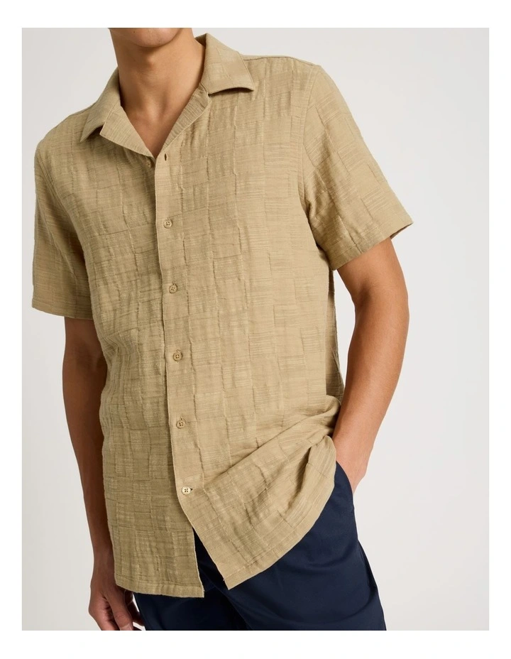 Boxy Short Sleeve Jacquard Shirt in Beige image 4