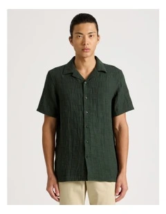 Boxy Short Sleeve Jacquard Shirt in Green