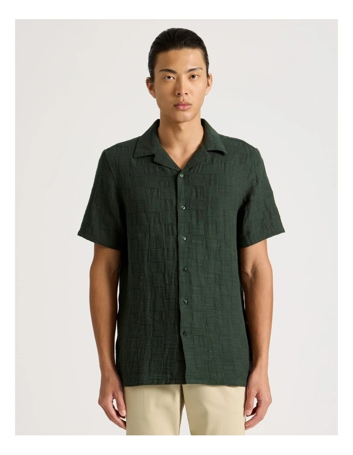 Boxy Short Sleeve Jacquard Shirt in Green image 1