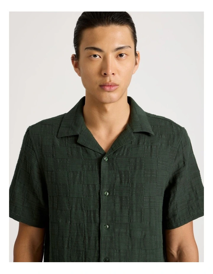 Boxy Short Sleeve Jacquard Shirt in Green image 3