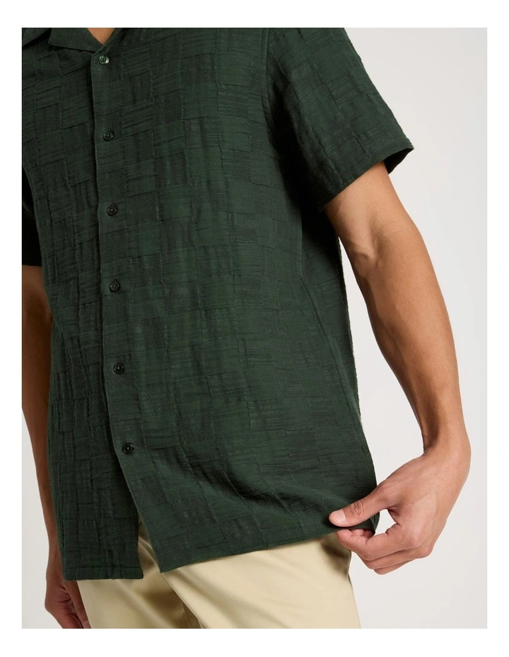 Boxy Short Sleeve Jacquard Shirt in Green image 4