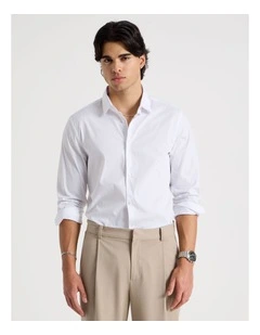 Slim Fit Stretch Long Sleeve Shirt in White