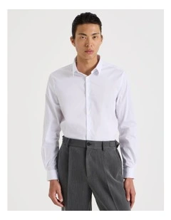 Slim Fit Stretch Long Sleeve Shirt in White