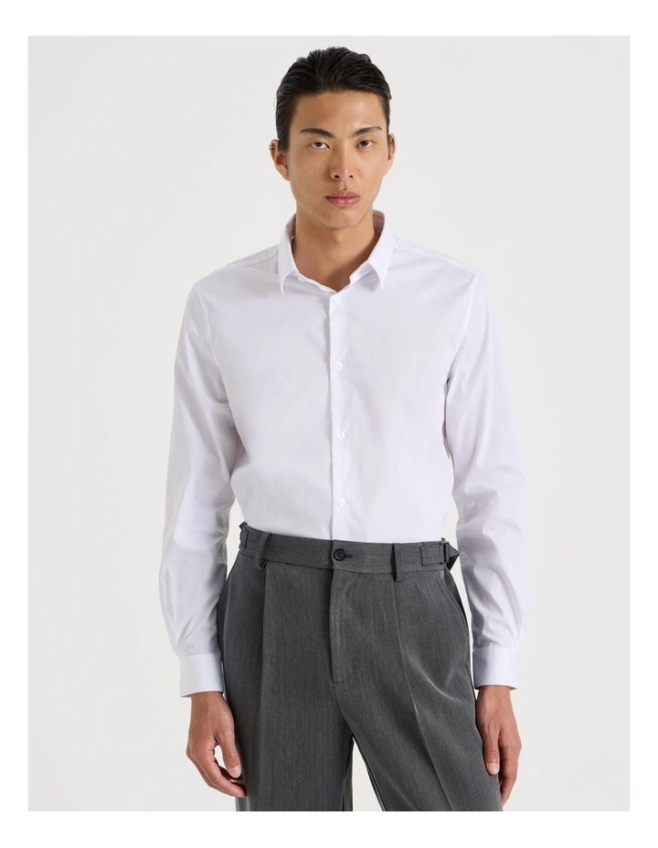 Slim Fit Stretch Long Sleeve Shirt in White image 1