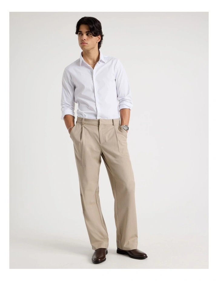 Slim Fit Stretch Long Sleeve Shirt in White image 3